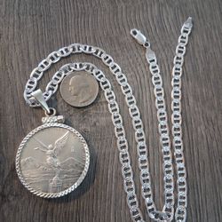 Cadena Bizel Y Moneda Libertad 1 OZ Plata 925