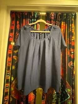 Blue Textured Oversized Short Sleeve Top