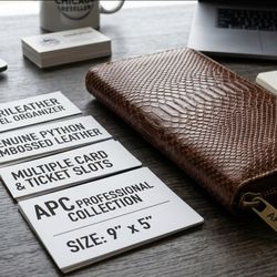 New AmeriLeather Brown Snakeskin Embossed Leather Travel Organizer Wallet