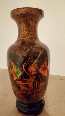 Vintage Vietnam Wood Lacquer Vase