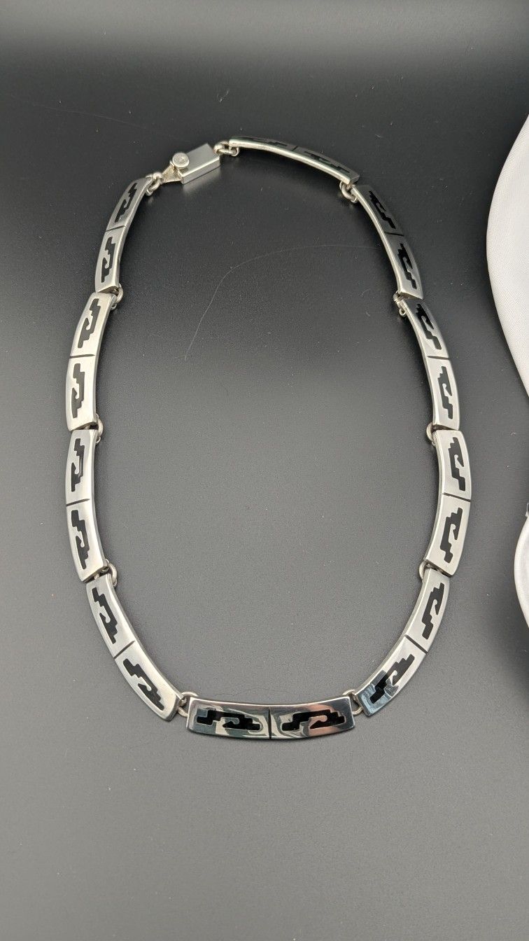 C15🤍🩶 18" Sterling Silver Inlaid Sodalite Link Necklace 76.37g👌🙌