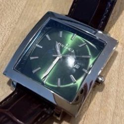 🇯🇵💚🤎Puredial The Square Legacy Mens Watch Brown Leather Green Dial💚🤎🇯🇵