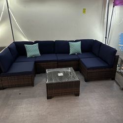 No Assemble Require!!! New 7 Pieces Wicker Outdoor Patio Furniture set Sectional Sofa Set ottoman table 