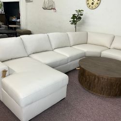 Furniture- 4 Pc 100% Real Top Grain Leather Sectional With a Chaise- Radley