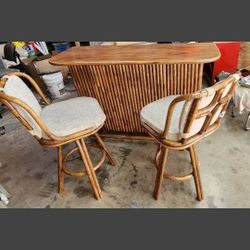 Bamboo MCM Rattan BAR AND MATCHING 2 SWIVEL STOOLS