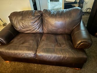 MUST GO! TODAY! Brown Leather Loveseat Sofa AND single chair with ottoman