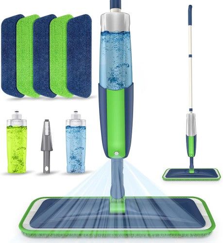 Wet Mops with 5X Washable Pads Spray Mops for Hardwood Floor Cleaning- MEXERRIS Wood Floor Mops Dust Mops with 2X Bottles Commercial Home Use for Hard