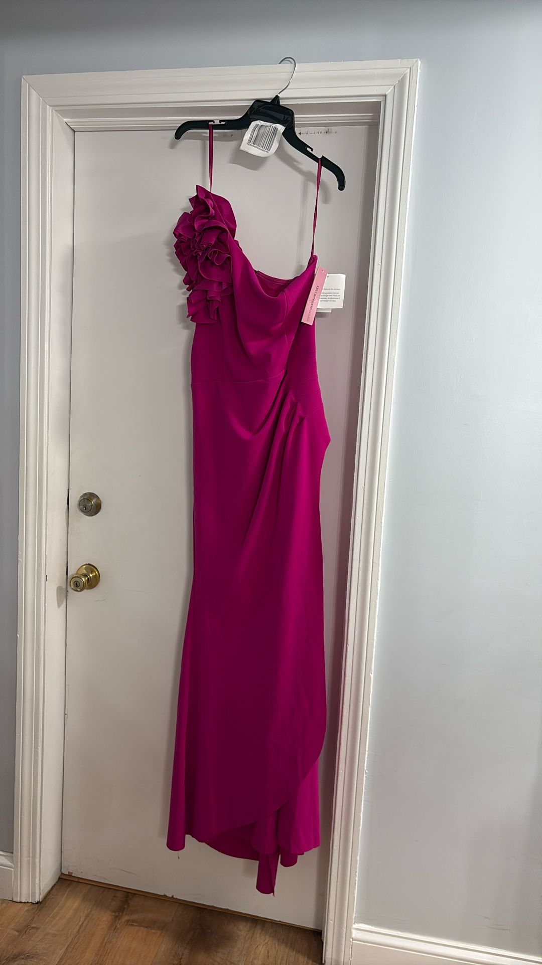 One Shoulder Ruffle Crepe Gown