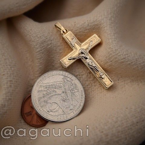 βοΈβ¨14K Bicolor White & Yellow Gold Crucifix Cross Pendant