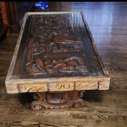 Hand carved antique wooden table native carvings 