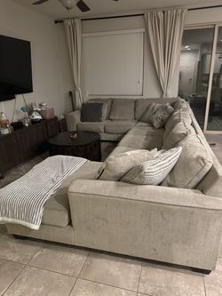 Large Light Gray Fabric Sectional Sofa
