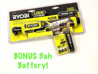 RYOBI USB Lithium 3/8 in Cordless Ratchet Kit w/ Extra 3Ah Battery NEW