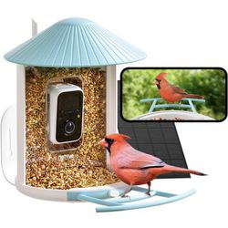 Brand New Bird Feeder W Hummingbird Feeder Attachment And Solar Panel / Bird Recognition 