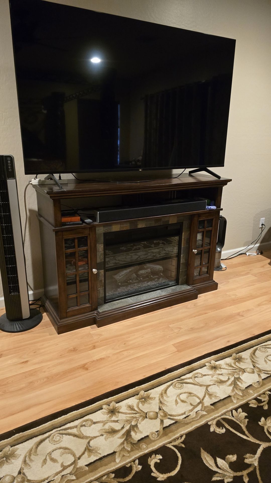 Twin Star Home Lakeland TV 64” Stand W/ Electric Fireplace 28” Infrared Quartz w/safer plug