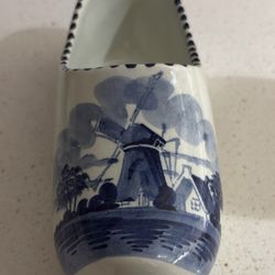 Delft Blue White Dutch Windmill Ceramic Clog Shoe Hand Painted, Holland