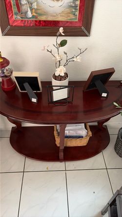 Cherry Wood Demilune Console Table