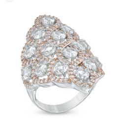 Lab-Created White Sapphire Lattice Size 7 Ring in Sterling Silver and 18K Rose Gold Plate