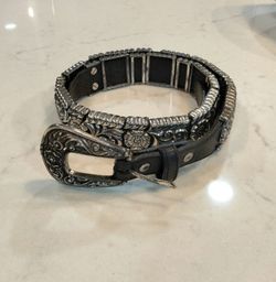 Brighton Silver Black Leather Belt 