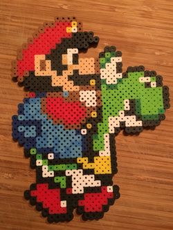 Mario with yoshi in perler beads