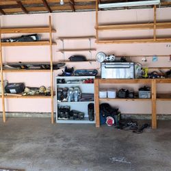 garage shelving wood wall/ceiling mount shelf units, workbench work tool bench