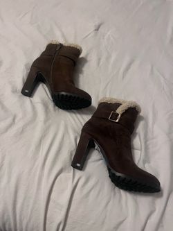 Fleece lined Brown Suede Heeled Ankle Boot