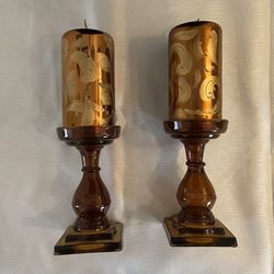 Amber Glass Candle Bases Plus Designer Candles