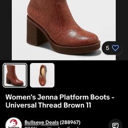 Women's Jenna Platform Boots - Universal Thread Brown Sizes 6 To 12 