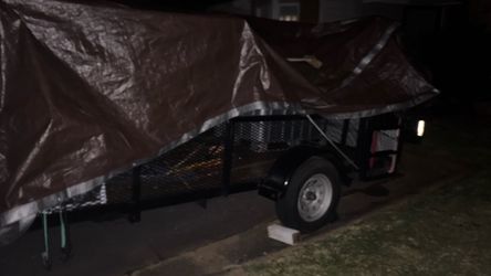 Open Utility landscape with cage, racks, etc Trailer with Tarp Cover