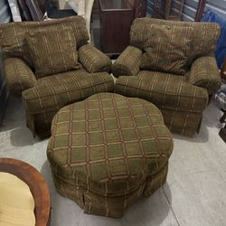 Sherrill Overstuffed Chairs With Ottoman
