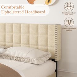 New Headboard King Size, Linen Upholstered Headboards Only with Nailhead Trim Wingback, Square Stitched Design, Adjustable Height from 40" to 49.8", O