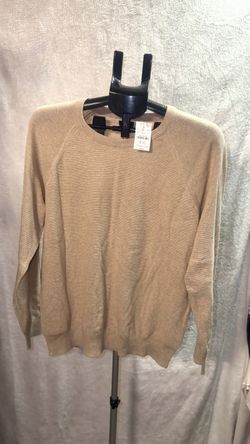 Tan Ribbed Knit Crewneck Sweater