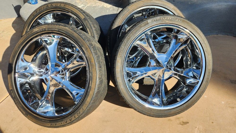 24 Inch Player Rims with Tires. Universal 6 hole bolt pattern