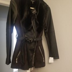 New Black Faux Leather Jacket With Fur Lining