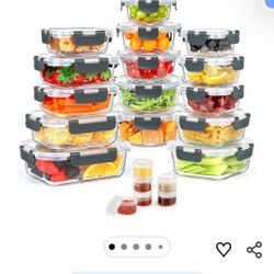 42pc Glass Food Storage Set Grey Lids Meal Prep