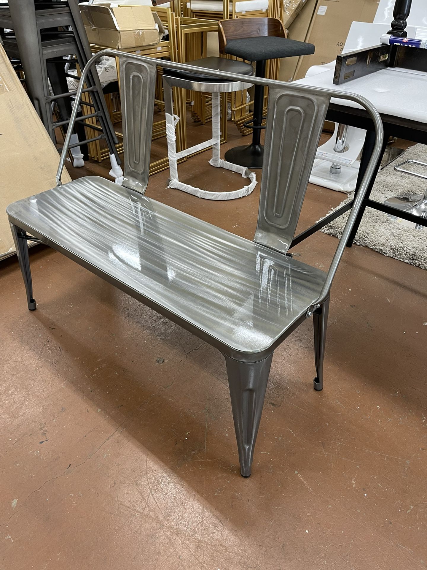 LumiSource Steel Bench in Silver Measures 20" D x 42" W x 32.5" H
