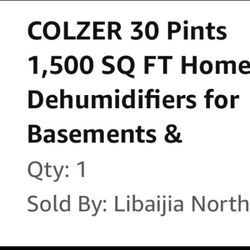 Colzer Dehumidifier Like New
