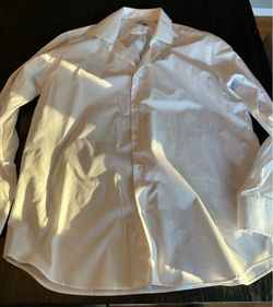 Men's White Modena button up shirt Size L 17 1/2neck  34/35