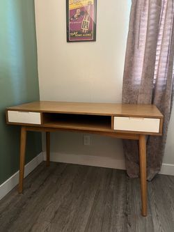 Brown Wooden Desk Home Office Student Workstation 2 Drawers