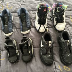 3 pair of beater Air Jordans and 1 Nike air force 1