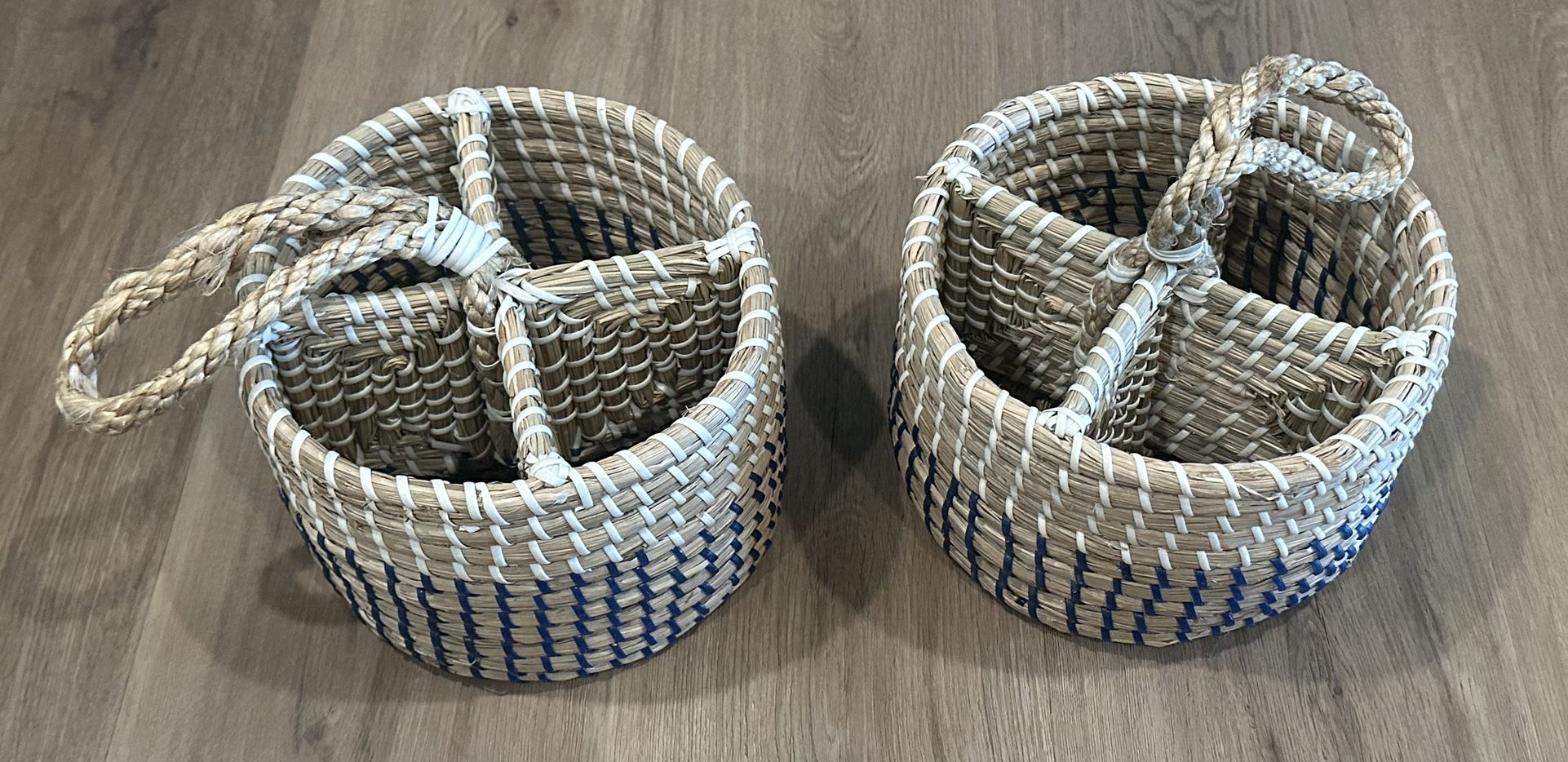 Set of 2 Woven Seagrass Utensil Caddy w/ 4 Compartments
