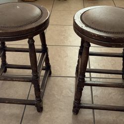 2 Brown Wooden Barstools