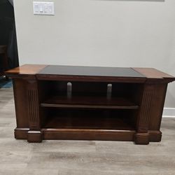 TV Entertainment Stand with Side Cabinets, Shelves and Glass Top