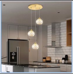 3-Light LED Gold Pendant Light Crystal Ball Chandelier 15W