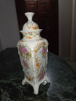 Vintage Janbo Spain Porcelain Lidded Urn Vase