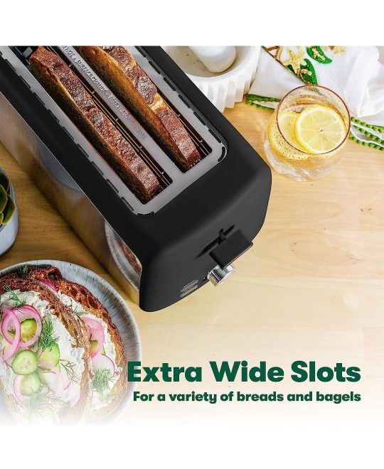 BELLA 4 Slice Toaster, Long Slot & Removable Crumb Tray - 7 Shading Options with Auto Shut Off, Cancel & Reheat Button - Toast Bread & Bagel, Black