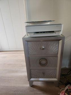 Mirror Top Metallic Side Table/Drawers