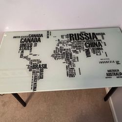 COUNTRIES MAP DESK WORK BENCH TABLE GLASS TOP