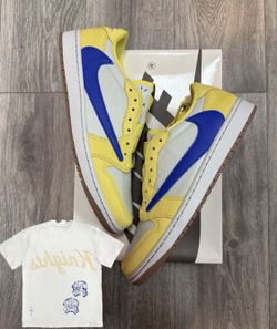 Brand New Jordan 1 Travis Scott canary size men’s 14 & XL T Shirt 