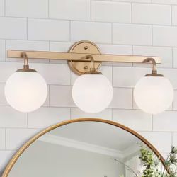 Modern Gold 3-Light Bathroom Vanity Light Bar – Frosted Glass Globe Wall Sconce