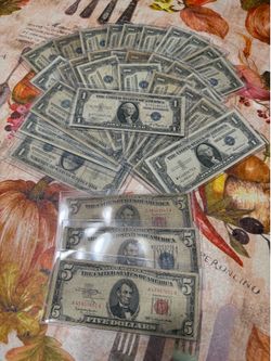 1935/1957 $1 silver certificates and (3) $5 currency